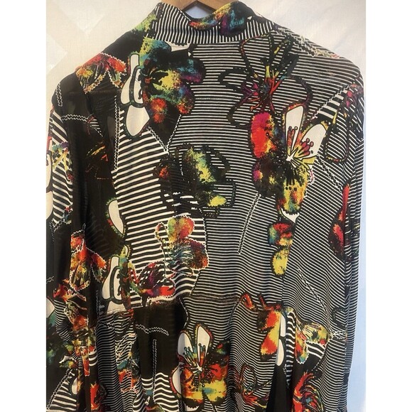 New ALI MILES Butterflies Floral Striped Abstract Art to wear Boho Tunic Bell 2X - Picture 8 of 16